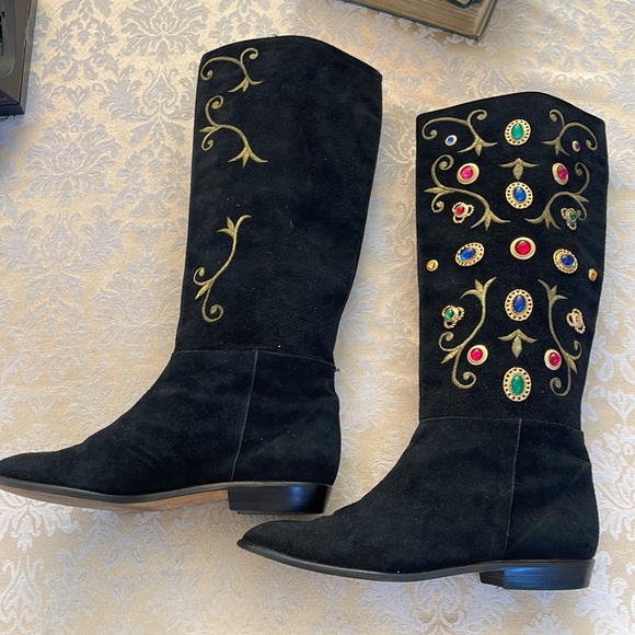 Zalo beaded & embroidered black suede tall boots - Picture 5 of 13